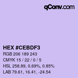 Color code: HEX #CEBDF3 | qconv.com