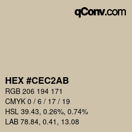 Color code: HEX #CEC2AB | qconv.com