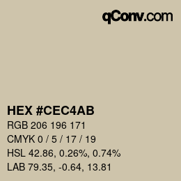 Color code: HEX #CEC4AB | qconv.com