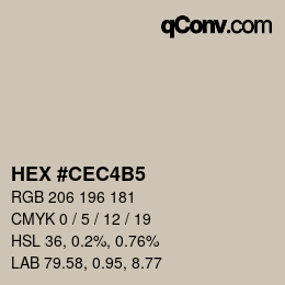 颜色代码: HEX #CEC4B5 | qconv.com