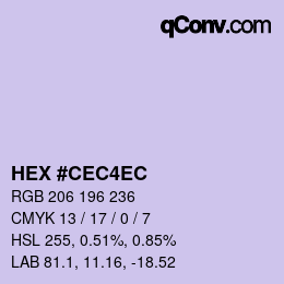 Color code: HEX #CEC4EC | qconv.com