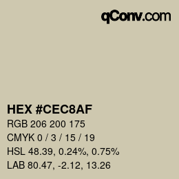Color code: HEX #CEC8AF | qconv.com