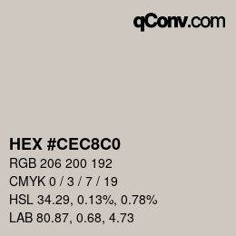 カラーコード: HEX #CEC8C0 | qconv.com