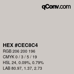 Color code: HEX #CEC8C4 | qconv.com