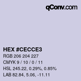 Color code: HEX #CECCE3 | qconv.com