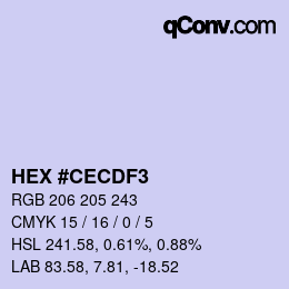 Color code: HEX #CECDF3 | qconv.com