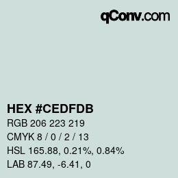 颜色代码: HEX #CEDFDB | qconv.com