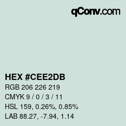 カラーコード: HEX #CEE2DB | qconv.com