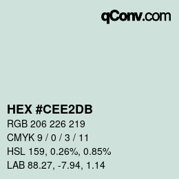 Color code: HEX #CEE2DB | qconv.com