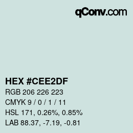 Color code: HEX #CEE2DF | qconv.com