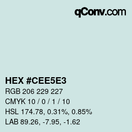 Farbcode: HEX #CEE5E3 | qconv.com