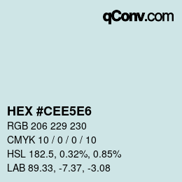 Código de color: HEX #CEE5E6 | qconv.com