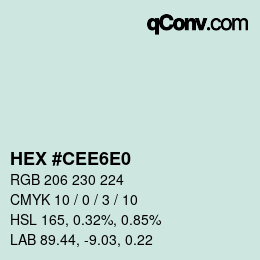 Color code: HEX #CEE6E0 | qconv.com