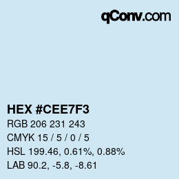 Code couleur: HEX #CEE7F3 | qconv.com