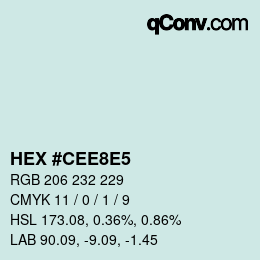 Farbcode: HEX #CEE8E5 | qconv.com