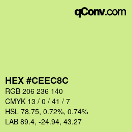 Color code: HEX #CEEC8C | qconv.com