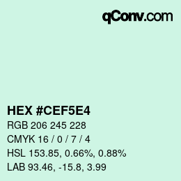 Color code: HEX #CEF5E4 | qconv.com