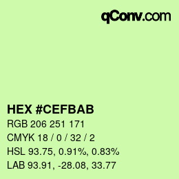 Color code: HEX #CEFBAB | qconv.com