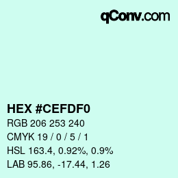 Color code: HEX #CEFDF0 | qconv.com