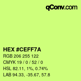 Color code: HEX #CEFF7A | qconv.com