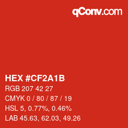 カラーコード: HEX #CF2A1B | qconv.com