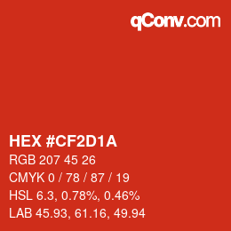 Color code: HEX #CF2D1A | qconv.com