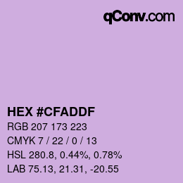 Color code: HEX #CFADDF | qconv.com
