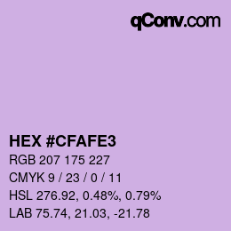 Color code: HEX #CFAFE3 | qconv.com