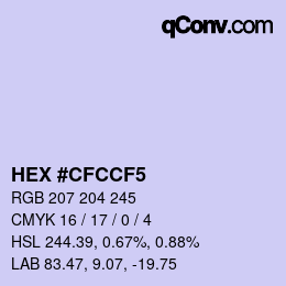 Color code: HEX #CFCCF5 | qconv.com