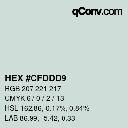 Color code: HEX #CFDDD9 | qconv.com