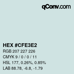 カラーコード: HEX #CFE3E2 | qconv.com