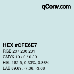 カラーコード: HEX #CFE6E7 | qconv.com