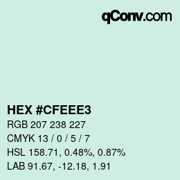 Color code: HEX #CFEEE3 | qconv.com