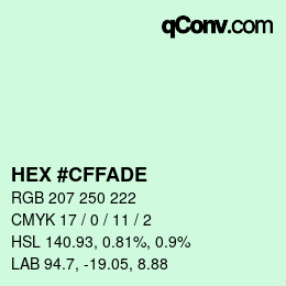 Color code: HEX #CFFADE | qconv.com