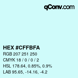 Color code: HEX #CFFBFA | qconv.com