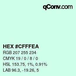 カラーコード: HEX #CFFFEA | qconv.com
