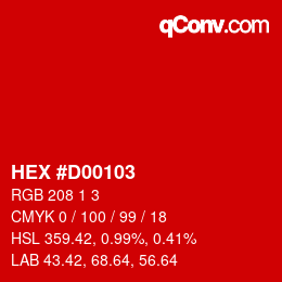颜色代码: HEX #D00103 | qconv.com