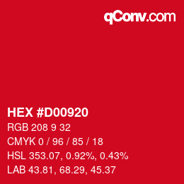 Farbcode: HEX #D00920 | qconv.com