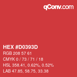 Farbcode: HEX #D0393D | qconv.com