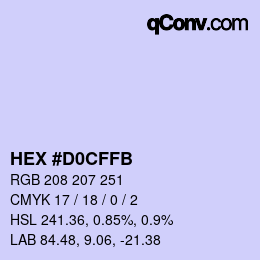 Color code: HEX #D0CFFB | qconv.com