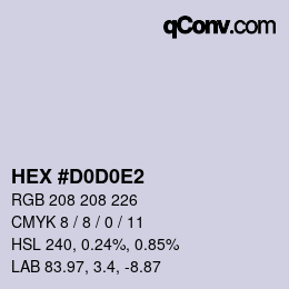 颜色代码: HEX #D0D0E2 | qconv.com