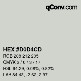 カラーコード: HEX #D0D4CD | qconv.com
