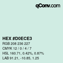 颜色代码: HEX #D0ECE3 | qconv.com