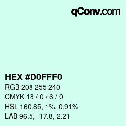 カラーコード: HEX #D0FFF0 | qconv.com
