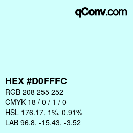 カラーコード: HEX #D0FFFC | qconv.com