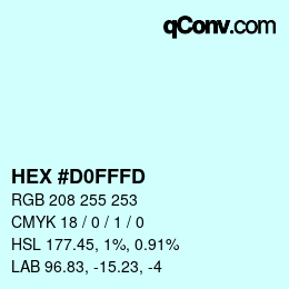 カラーコード: HEX #D0FFFD | qconv.com