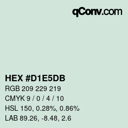 颜色代码: HEX #D1E5DB | qconv.com