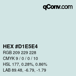 Farbcode: HEX #D1E5E4 | qconv.com