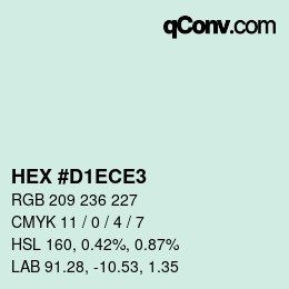 カラーコード: HEX #D1ECE3 | qconv.com