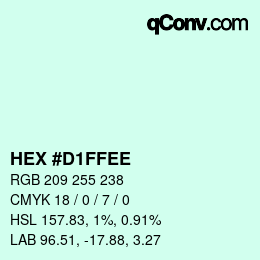カラーコード: HEX #D1FFEE | qconv.com